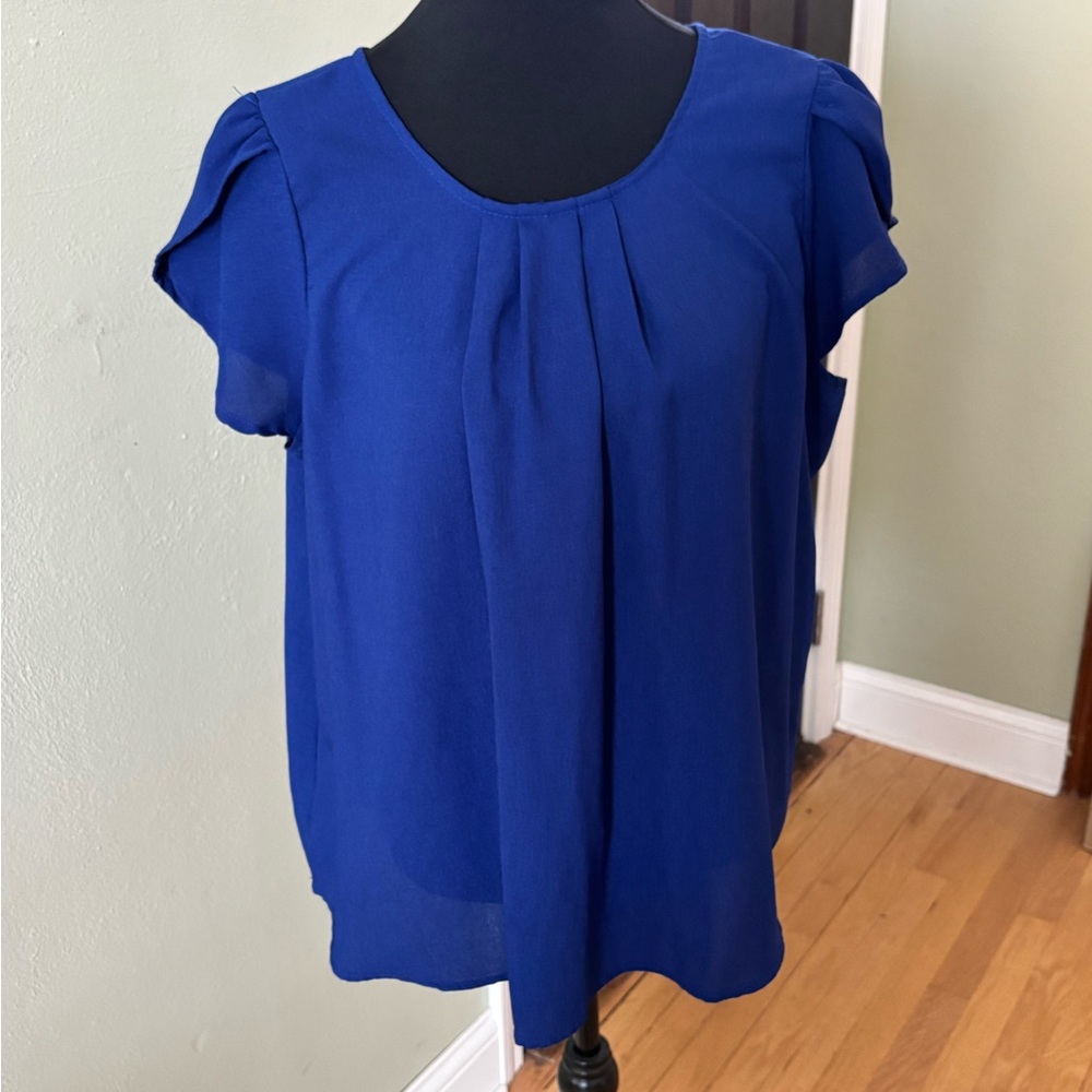 Torrid Blue Flutter Sleeve Blouse with Pleated Neckline
